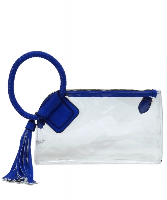 See Thru Transparent Clear Cuff Handle Clutch AD205T ROYAL BLUE